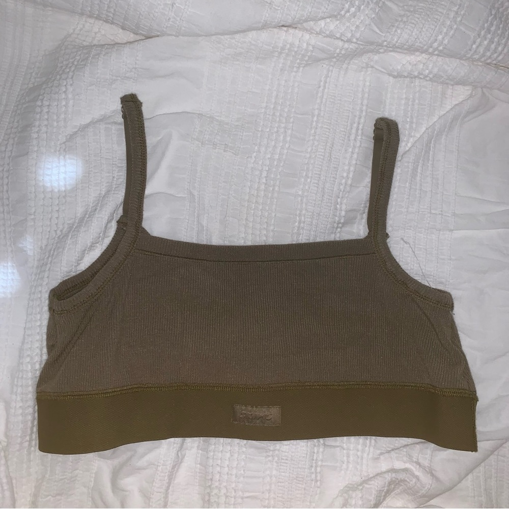 Skims olive green ribbed bralette